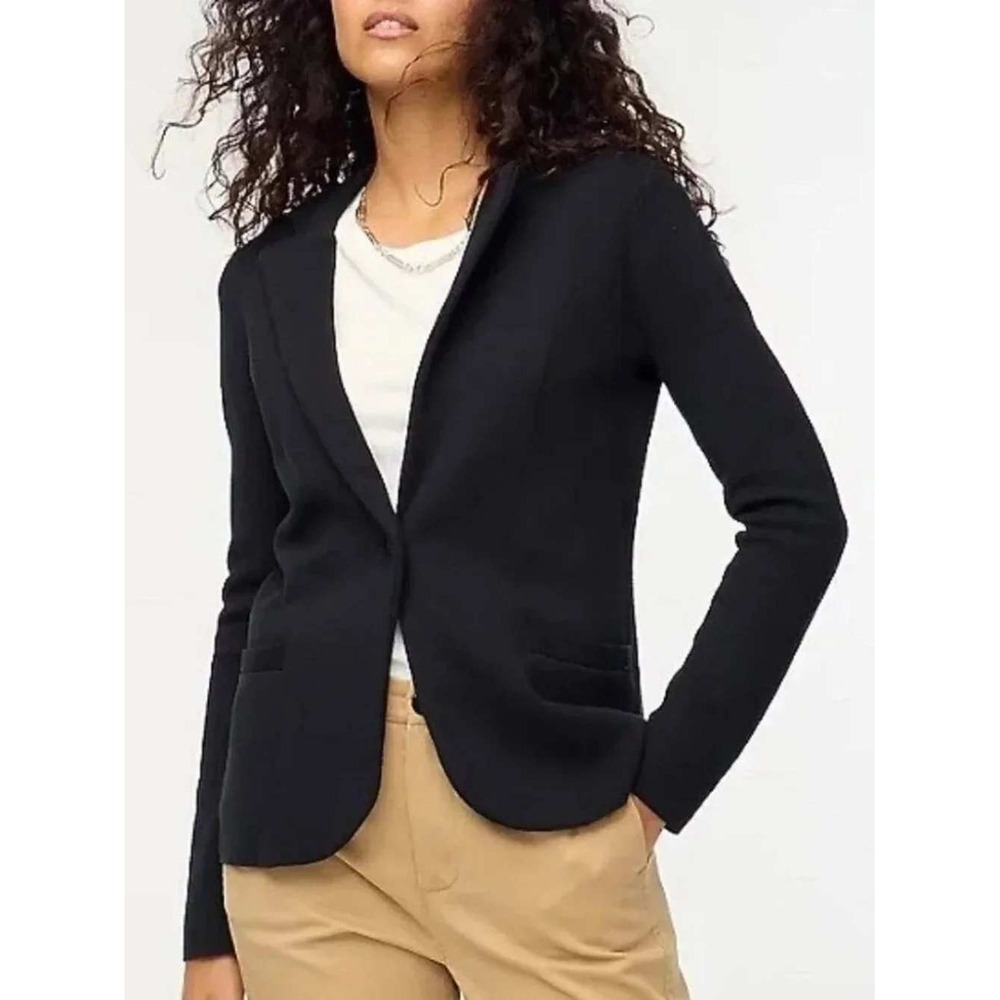 187‎ J.Crew Womens Black 100% Cotton Knit Blazer Sweater Jacket (XL, EUC)